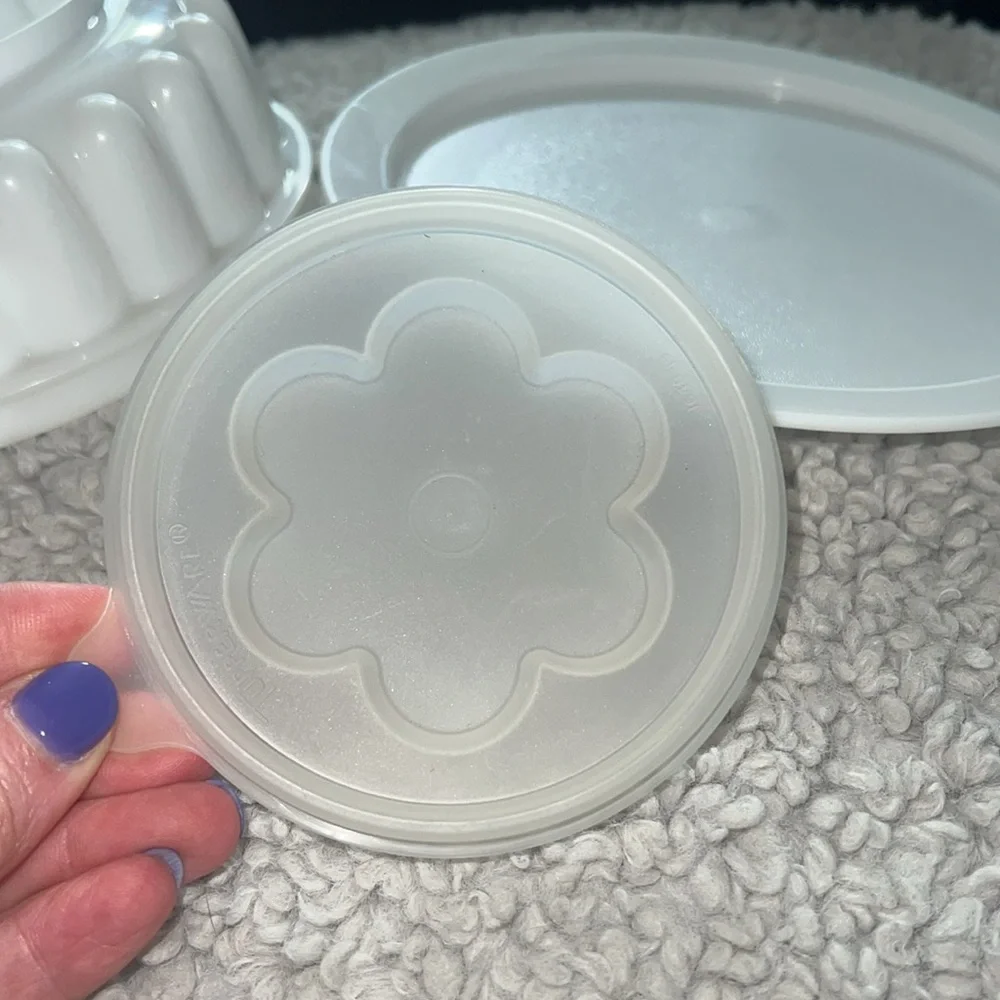 Vintage Tupperware white/clear Jello Mold - 3-piece set , flower shape